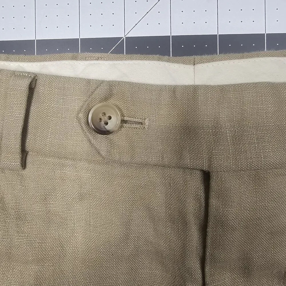 Brooks Brothers Linen Pants 30x28 Tan Khaki Straight Chinos Preppy Trousers Read